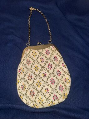 Cream Floral Evening Clutch with Gold Chain Handle